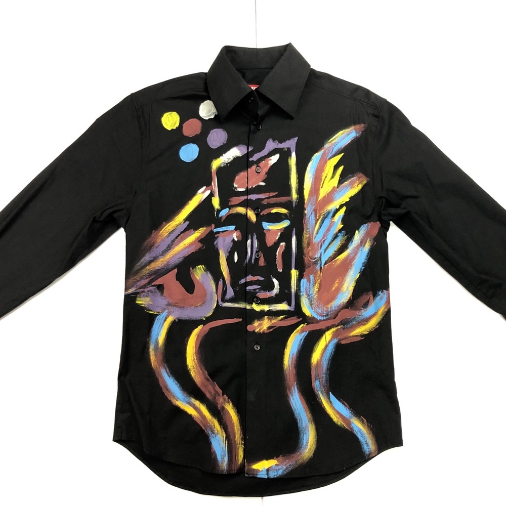 Vintage Tribal Paint Black Dress Shirt